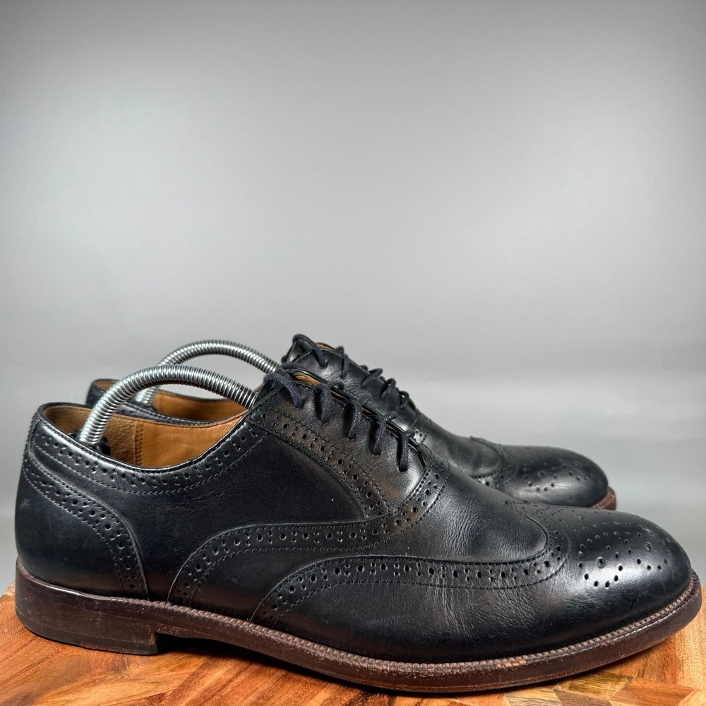 Johnston & Murphy Mens Black Leather Wingtip Oxford Brogue Shoes 15-1025 10M